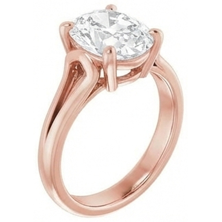 Solitaire Ovale Véritable Diamant Taille Ancienne Sertie Griffes 5.75 Carats Tige Fendue