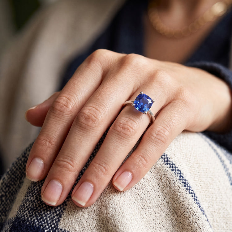 Solitaire Pierres Précieuses Bijoux Coussin Ceylan Bague Saphir 1.50 Carats