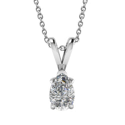 Solitaire Poire Véritable Diamant Lady Collier Pendentif 1.0 Carat Or Blanc 14K