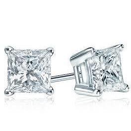 Solitaire Princess Cut Réel Diamond Stud Earring 3 Carats White Gold 14K