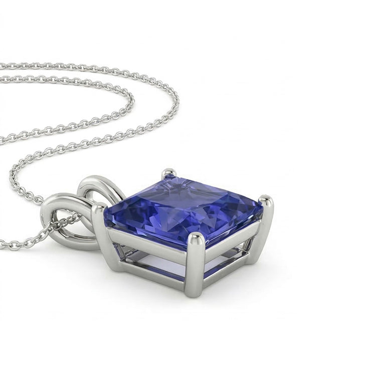 Solitaire Princesse Saphir Pendentif Collier Bijoux Femme 4 quilates