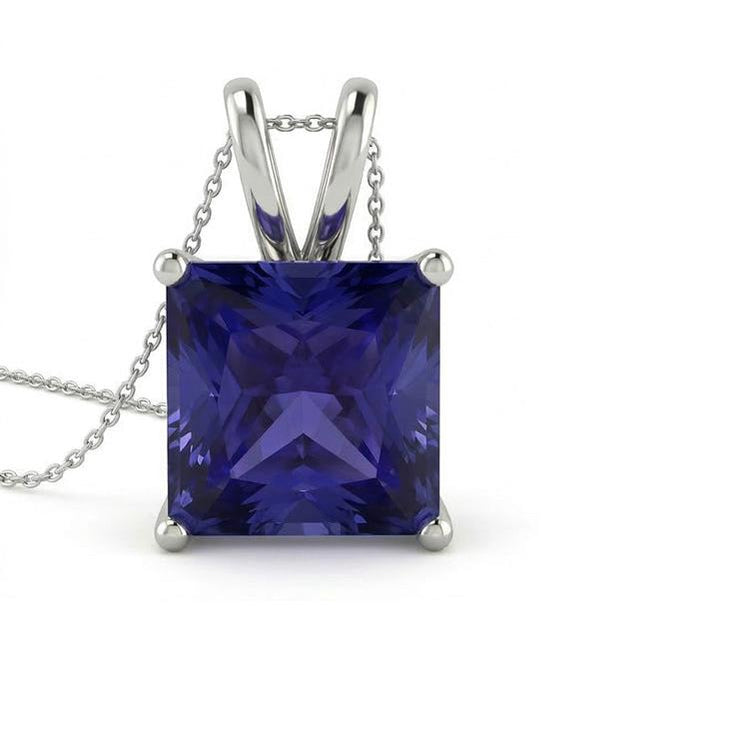 Solitaire Princesse Saphir Pendentif Collier Bijoux Femme 4 quilates