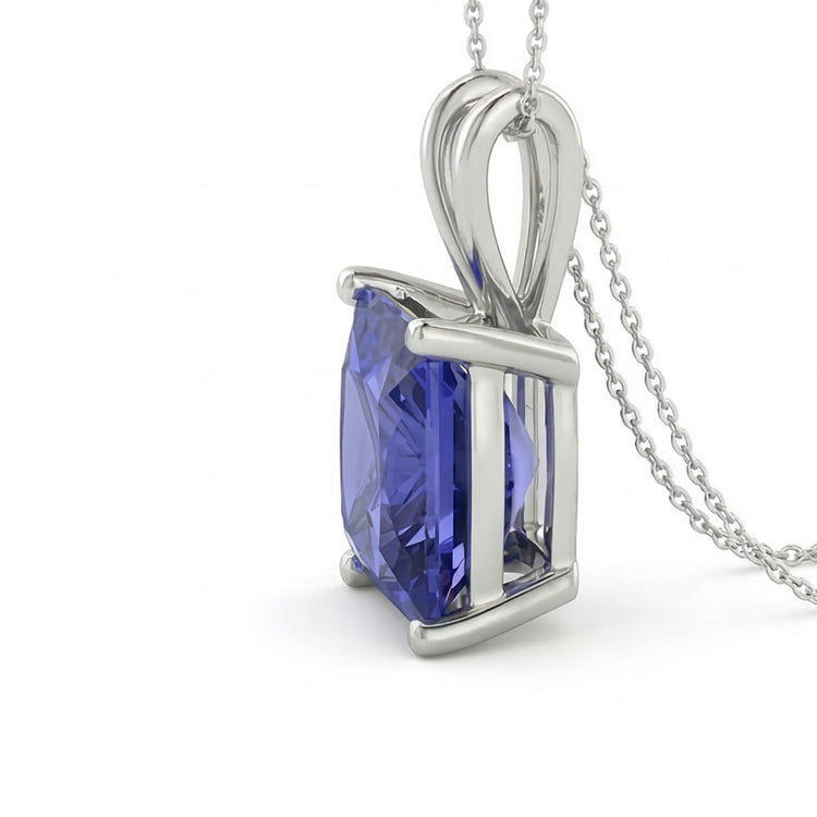 Solitaire Princesse Saphir Pendentif Collier Bijoux Femme 4 quilates