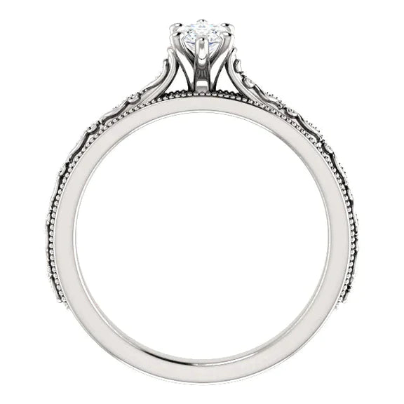 Solitaire Réel Diamant Millegrain Marquise 1.50 Carats Or Blanc 14K