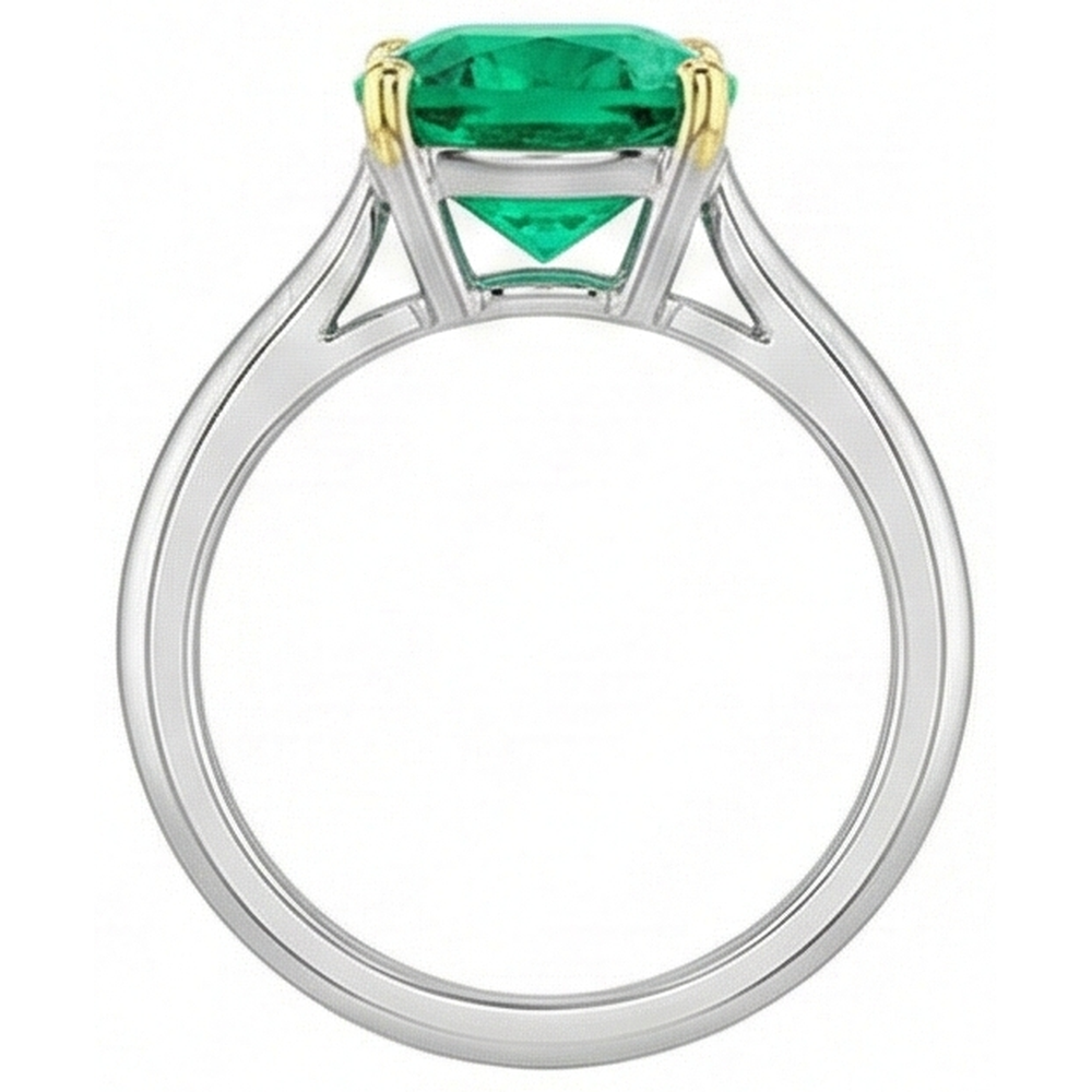 Émeraude Fine Bague Pierre de Couleur 3,50 carats Or Bicolore 14 Carats – vue arrière