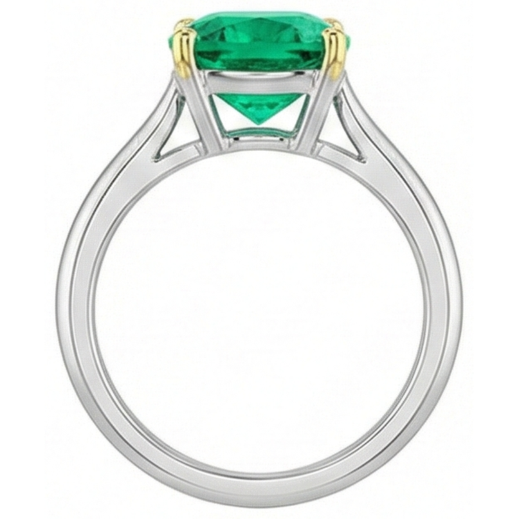 Émeraude Fine Bague Pierre de Couleur 3,50 carats Or Bicolore 14 Carats – vue arrière