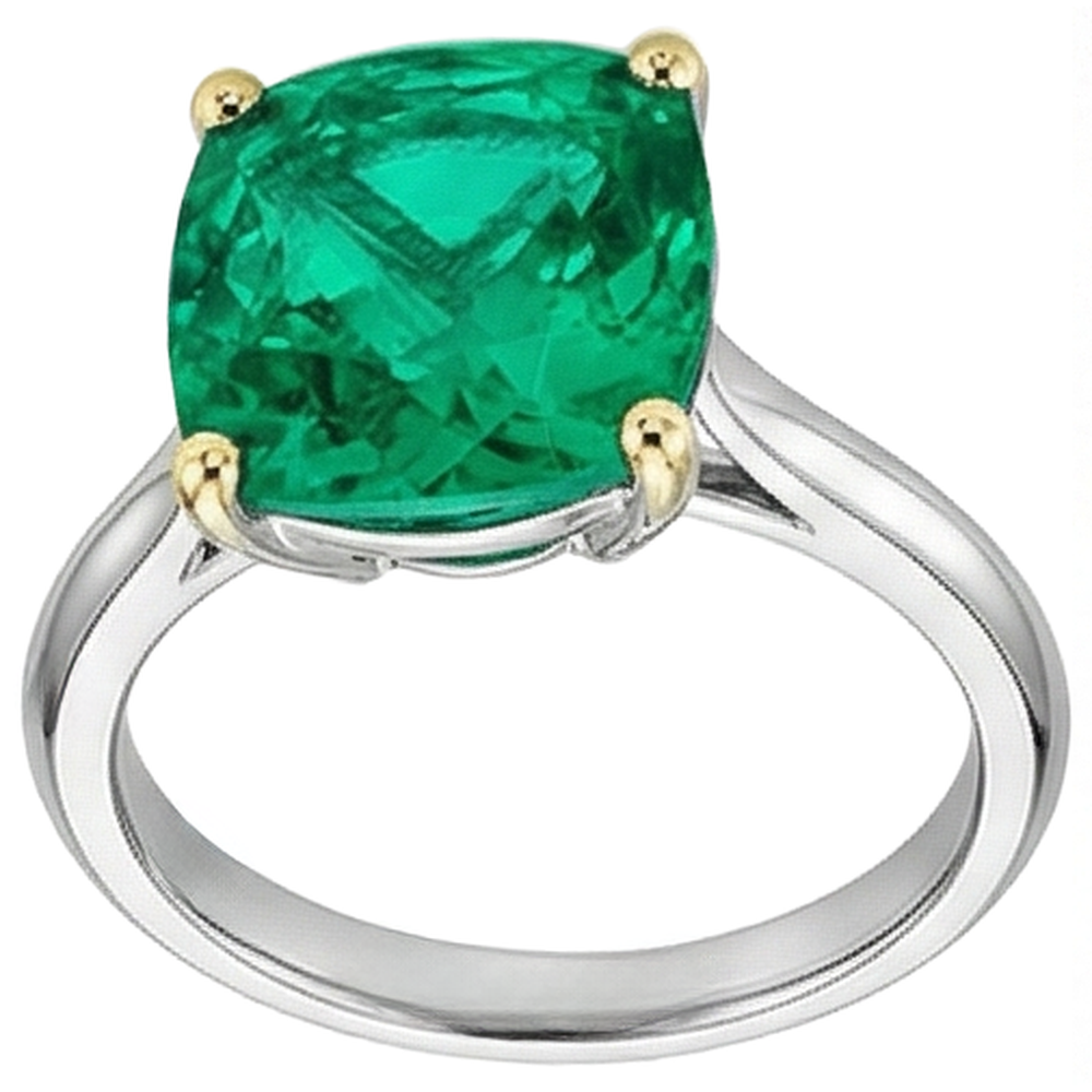 Émeraude Fine Bague Pierre de Couleur 3,50 carats Or Bicolore 14 Carats – vue de profil