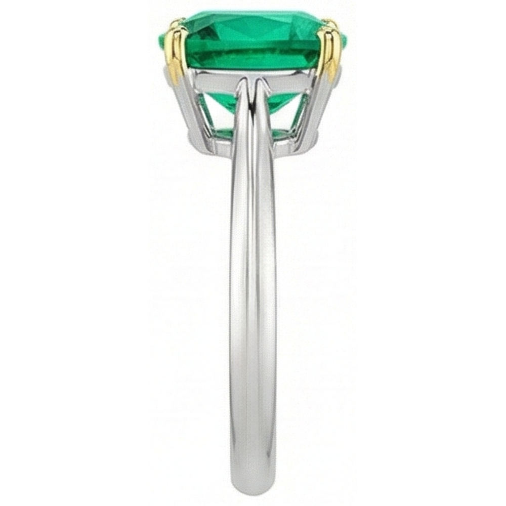 Émeraude Fine Taille Coussin Bague Pierre de Couleur en Or Bicolore 14 Carats – vue de dessus