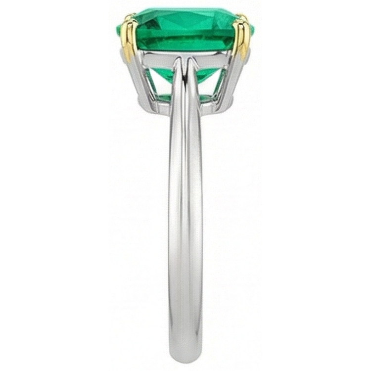 Émeraude Fine Taille Coussin Bague Pierre de Couleur en Or Bicolore 14 Carats – vue de dessus