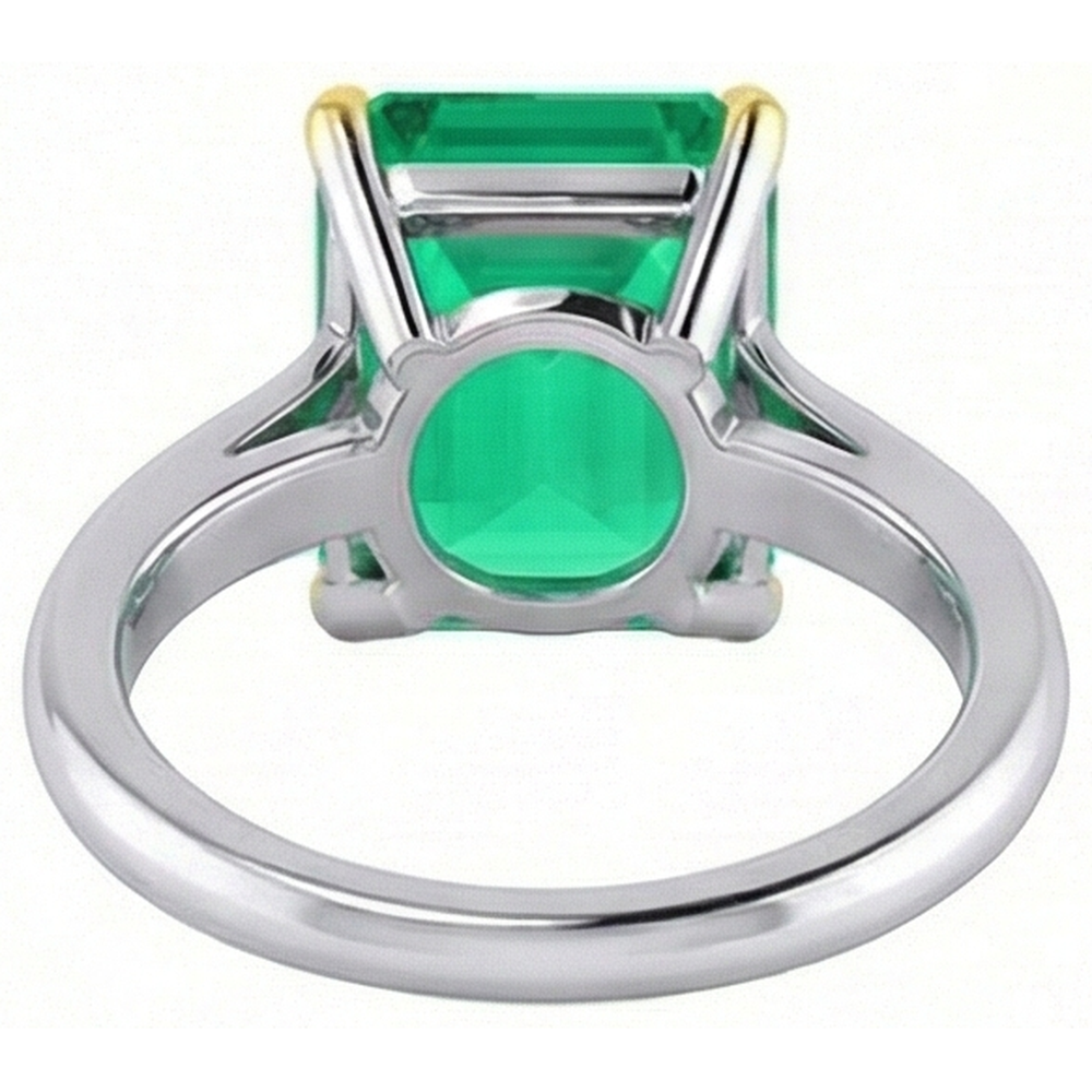 Émeraude Fine Taille à Degrés Bague Pierre de Couleur en Or Deux Tons 14 Carats – vue de dessus