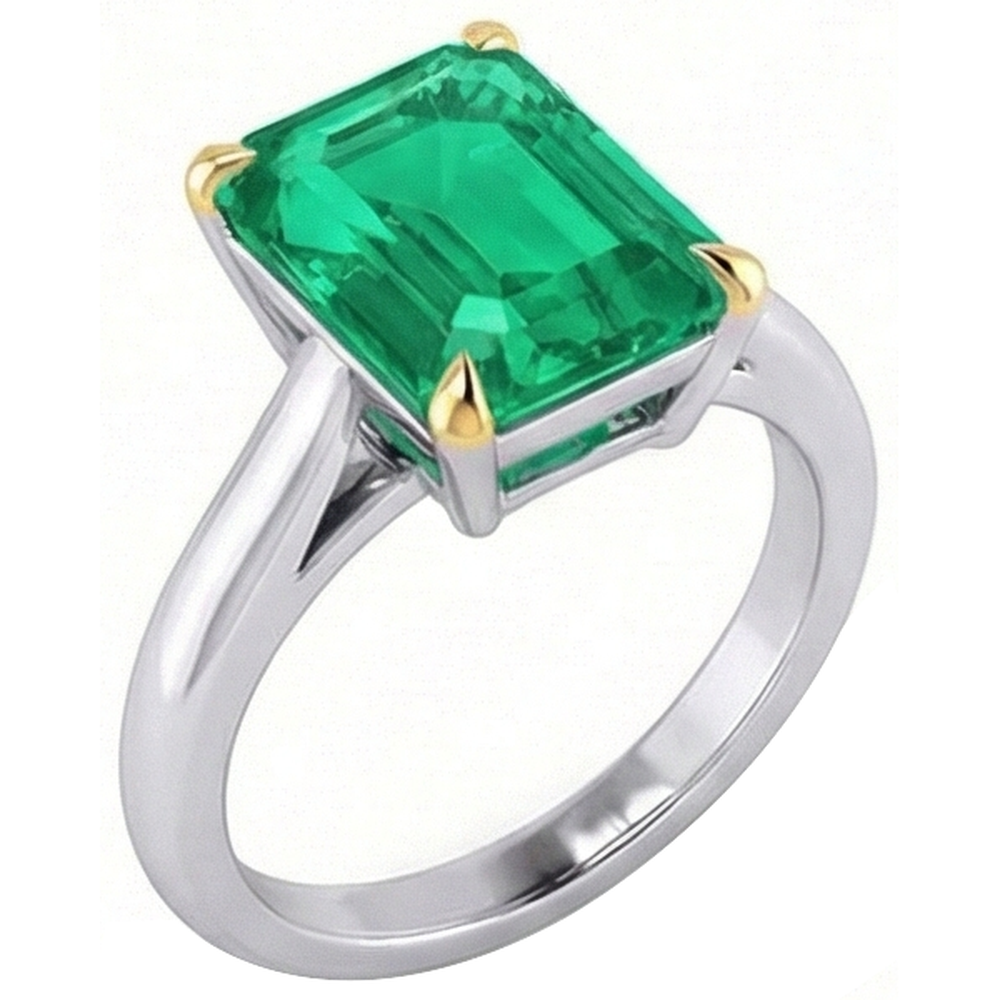 Émeraude Fine Bague Pierre de Couleur 4 carats Or Deux Tons 14 Carats – vue de côté