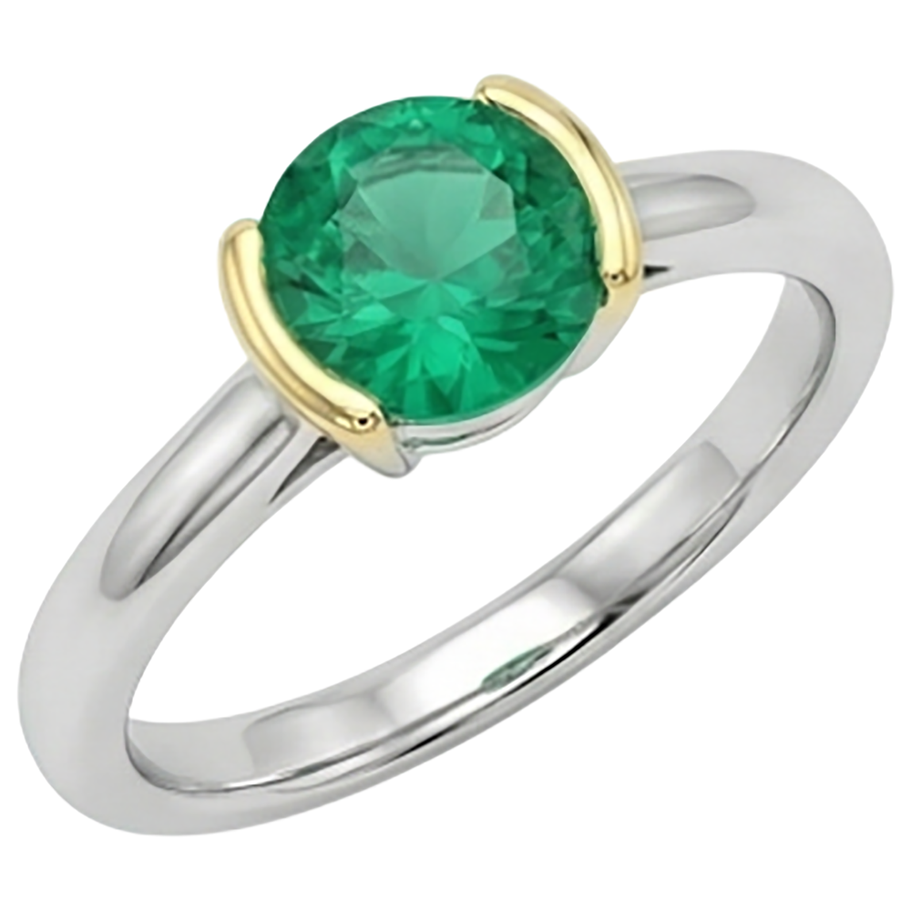 Bague Pierre de Couleur Or 14K Bicolore avec Émeraude – vue d'angle