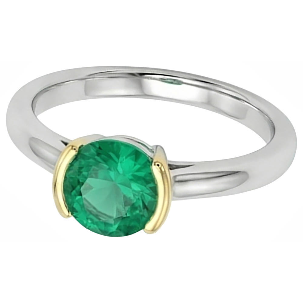Taille Ronde Émeraude bague en Or 14K Bicolore – vue de profil