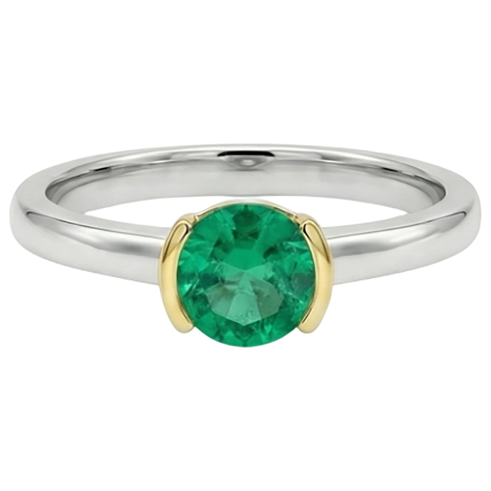 Émeraude Taille Ronde Bague Pierre de Couleur en Or 14K Bicolore – vue de face