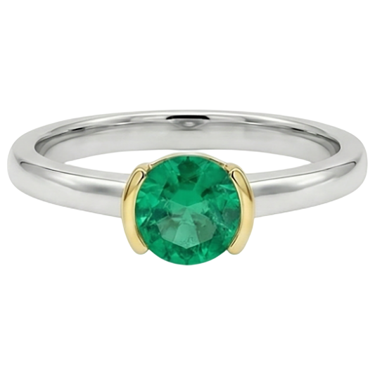 Émeraude Taille Ronde Bague Pierre de Couleur en Or 14K Bicolore – vue de face