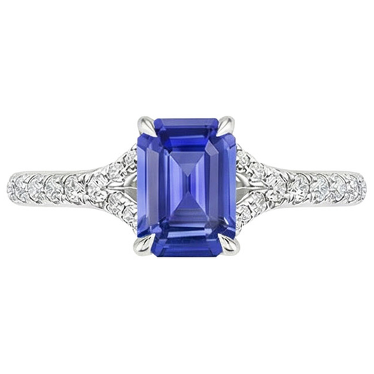 Saphir Bleu Royal Bague Pierre de Couleur – vue de côté