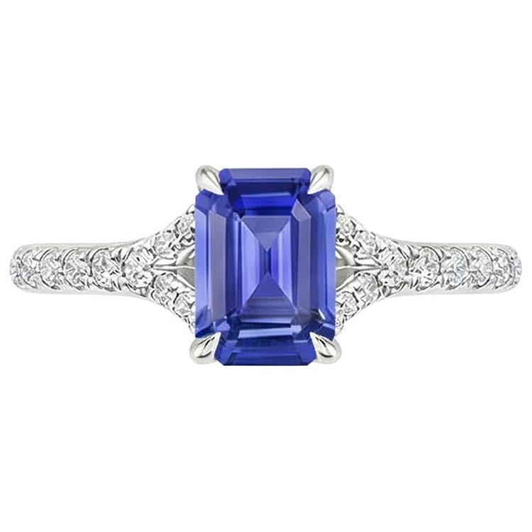 Saphir Bleu Royal Bague Pierre de Couleur – vue de côté