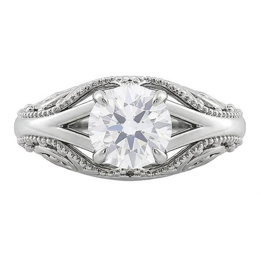 Solitaire Rond Vieux mineur Diamond Ring Style Vintage Split Tige 1.75 Carats