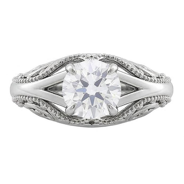 Solitaire Rond Vieux mineur Diamond Ring Style Vintage Split Tige 1.75 Carats