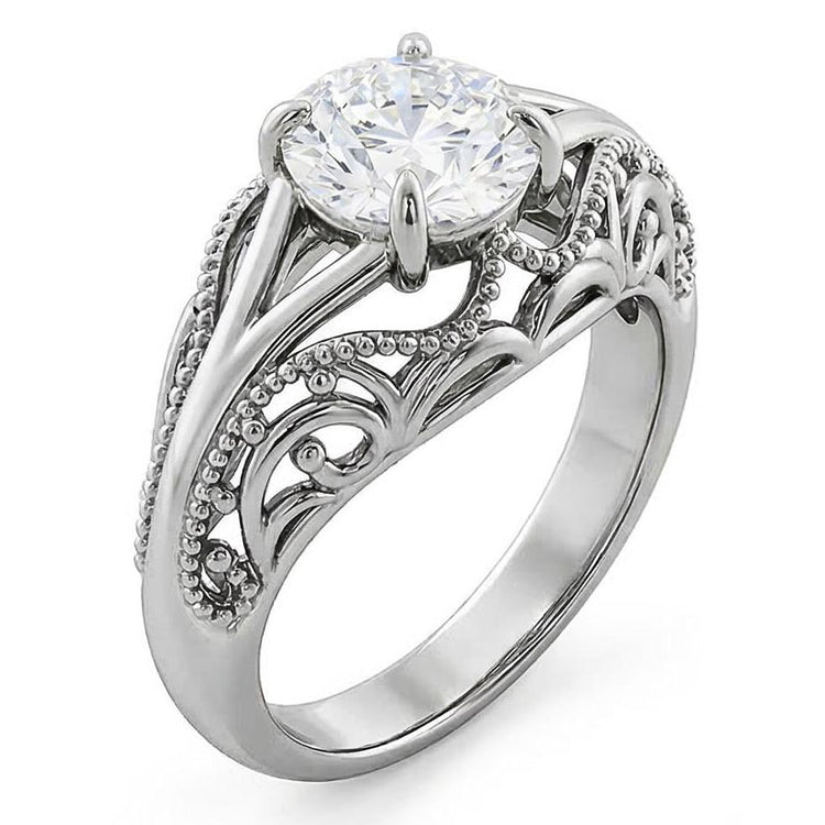 Solitaire Rond Vieux mineur Diamond Ring Style Vintage Split Tige 1.75 Carats