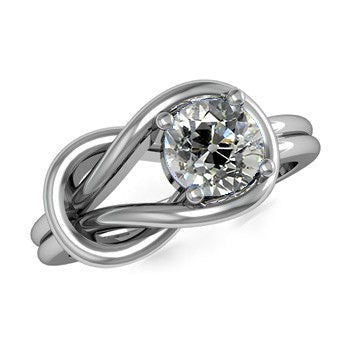 Solitaire Rond Vieux mineur Réel Diamond Ring Style Noeud D'amour 1 Carat
