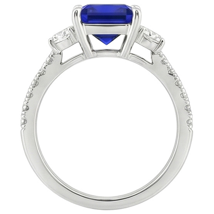 Solitaire Saphir Bleu Avec Accents Pierres Précieuses Taille Princesse 6.25 Carats