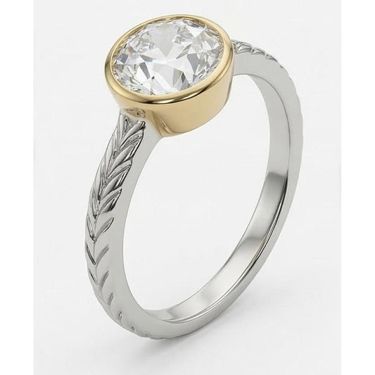 Solitaire Vieux Mineur Naturel Diamond Ring Lunette Sertie Style Vintage 1.50 Carats
