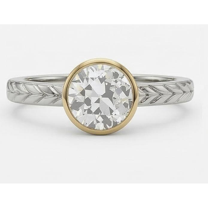Solitaire Vieux Mineur Naturel Diamond Ring Lunette Sertie Style Vintage 1.50 Carats