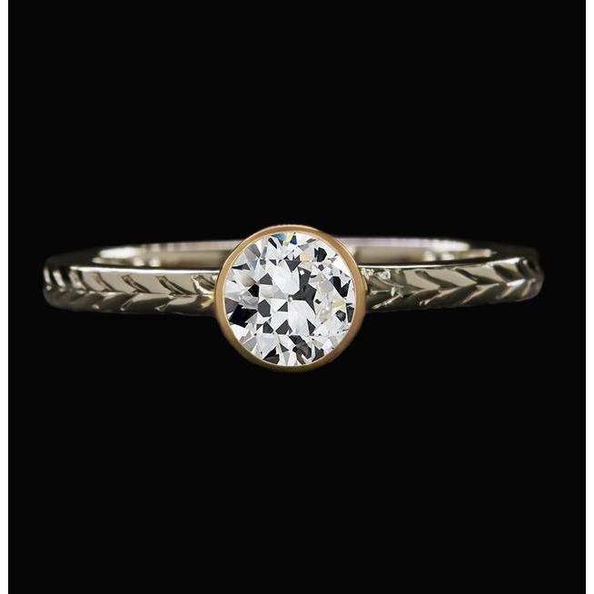 Solitaire Vieux Mineur Naturel Diamond Ring Lunette Sertie Style Vintage 1.50 Carats