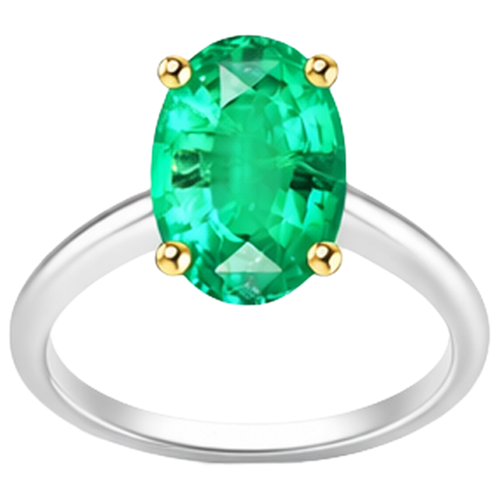 Bague Pierre Précieuse Or Bicolore 14 Carats avec Émeraude – vue de face
