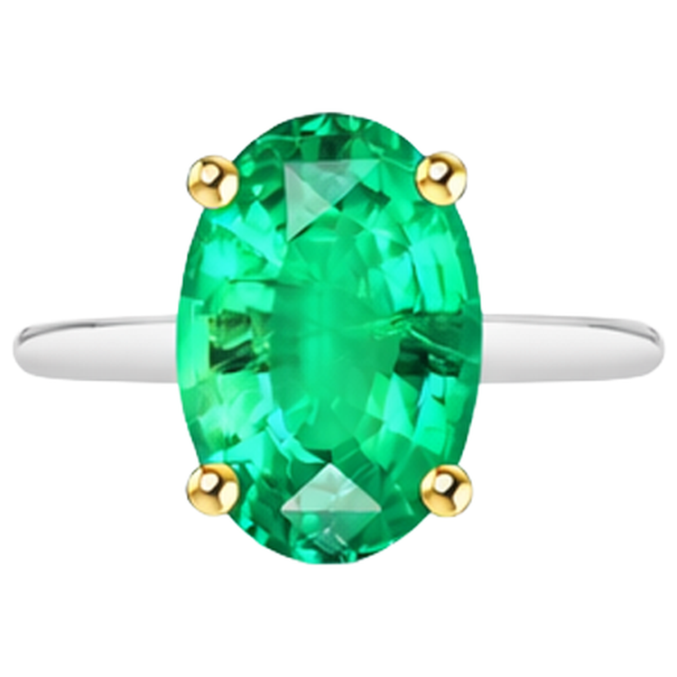 Émeraude Taille Ovale Bague Pierre Précieuse en Or Bicolore 14 Carats – vue de côté