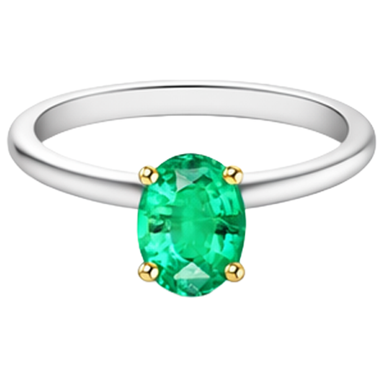 Émeraude Bague Pierre Précieuse 3,50 carats Or Bicolore 14 Carats – vue d'angle