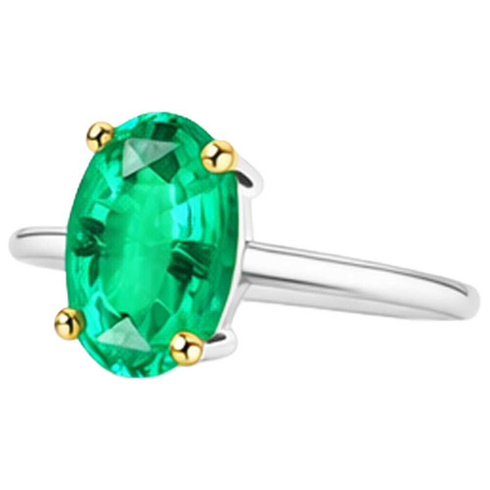 Émeraude Taille Ovale Bague Pierre Précieuse en Or Bicolore 14 Carats – vue de dessus