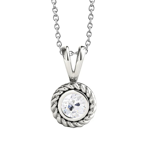 Solitaire pendentif Réel diamant rond style corde