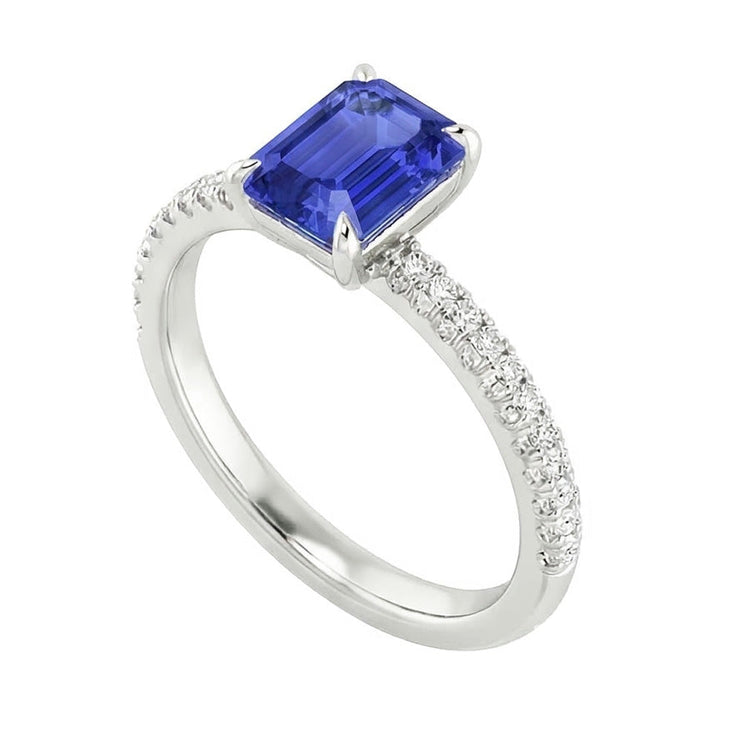 Saphir Bleu Bleuet Bague avec Gemme 3 carats Or Blanc 14 Carats – vue de face