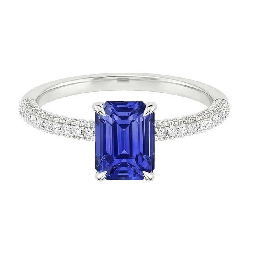Saphir Bleu Bleuet Bague avec Gemme 3 carats Or Blanc 14 Carats – vue de profil