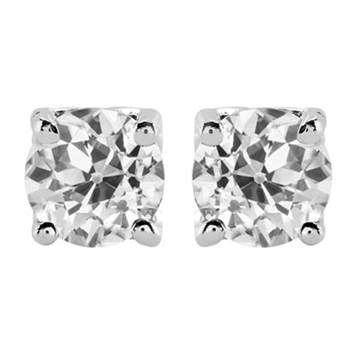 Diamant Fin Coussin Antique Boucles d'Oreilles en Or 14K Blanc – vue principale