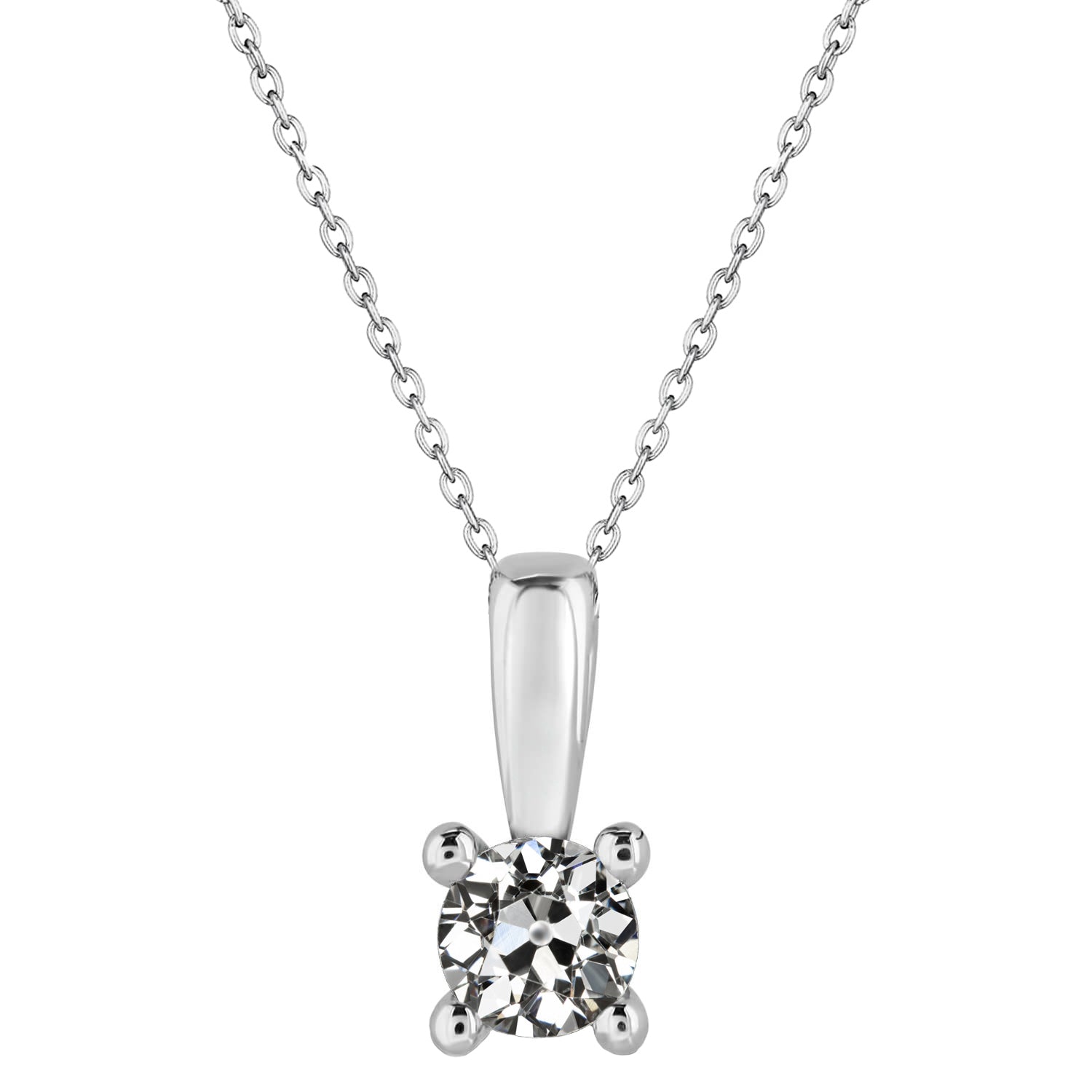 Diamant Fin Coussin Antique Pendentif Goutte en Or Blanc 14 Carats – vue principale