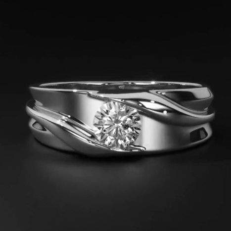 Solitaire Hommes Bague de Mariage Ronde Coupe 