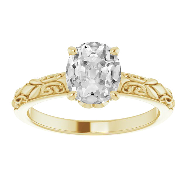 Brillant Coussin Antique Bague Mono-Pierre en Or Jaune 14 Carats – vue principale