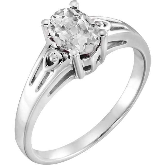Diamant Fin Taille Old Mine Bague Mono-Pierre en Or Blanc 14 Carats – vue principale
