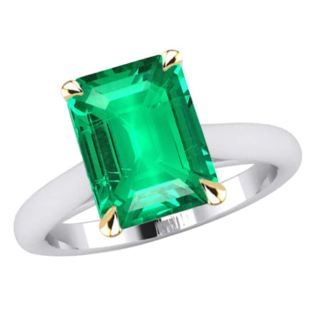 Taille à Degrés Émeraude Fine bague en Or Deux Tons 14 Carats – vue principale