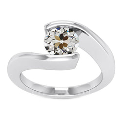 Or Blanc 14 Carats Taille Européenne Ancienne Diamant Solitaire