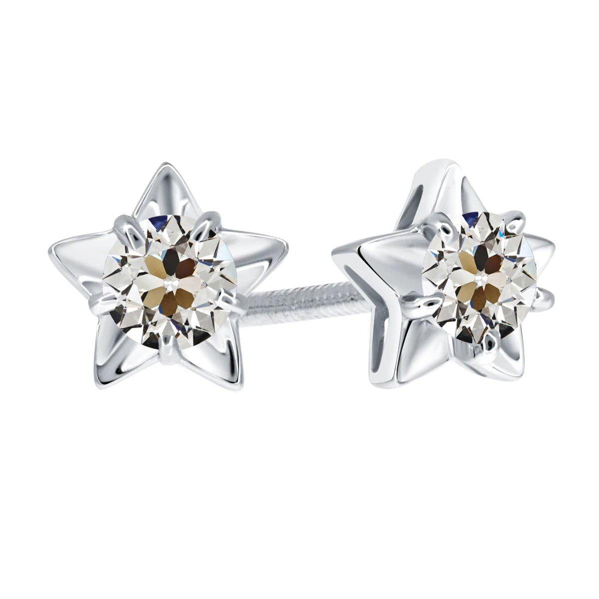 Brillant Taille Old Mine Puces d'Oreilles en Or Blanc 14 Carats – vue principale