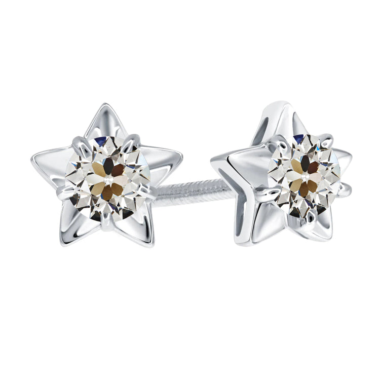 Brillant Taille Old Mine Puces d'Oreilles en Or Blanc 14 Carats – vue principale