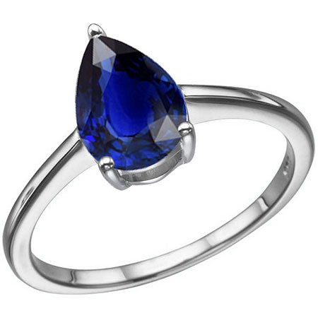 Bague avec Gemme Or Blanc 14 Carats avec Saphir Bleu Royal – vue principale