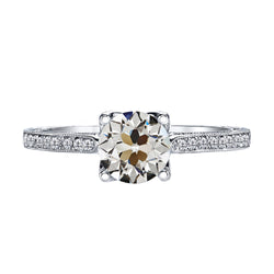 Diamant Taille Européenne Ancienne Bague Solitaire avec Accents