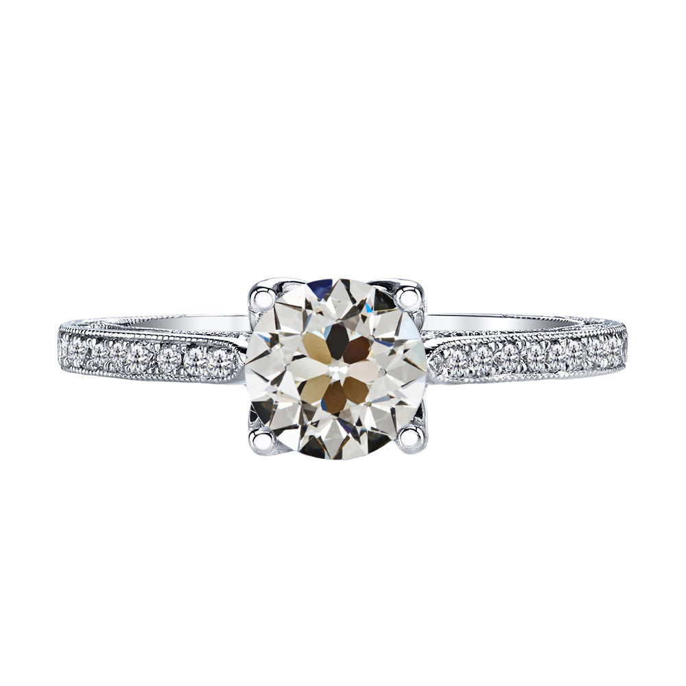 Coussin Antique Diamant bague en Or 14K Blanc – vue principale