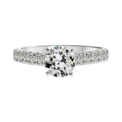 Or 14K Blanc Old European Brillant Bague Solitaire avec Accents