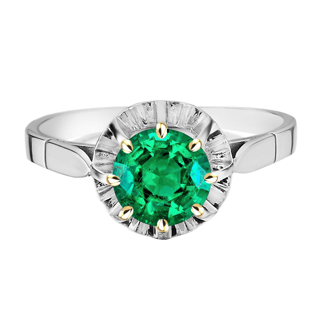 Émeraude Bague Pierre de Couleur 2,50-carats Or 14K Bicolore – vue principale